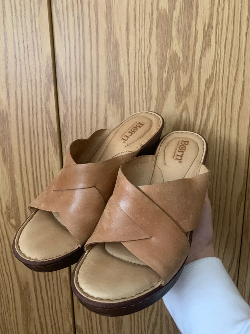 Born Women's Cognac Leather Crisscross Slide Mules